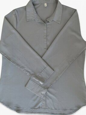 Diosun Women’s 2XL Long Sleeve Light Blue Poly/Spandex Button-Down Shirt -A215